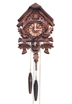 Wooden Cuckoo Clock isolated on white background. 