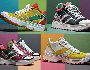 background cutouts of classic sneakers sport shoes collection Set of sneakerhead boots in different styles and colors