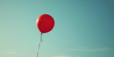 One Balloon Floating Against a Clear Sky, Symbolizing Hope and Simplicity. - obrazy, fototapety, plakaty