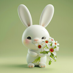 Obraz premium A White Rabbit Holding A Bunch Of Flowers.