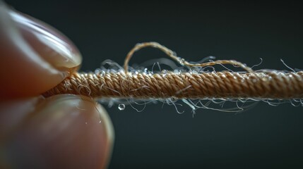 Single Thread through Needle Eye, Threading Simplicity in Detailed Task - obrazy, fototapety, plakaty