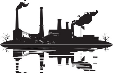 PollutedCurrents Vector Logo Design SmoggyStrait River Water and Air Pollution Emblem