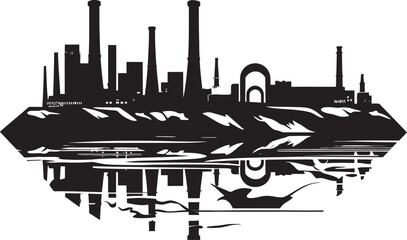 Fototapeta premium GrimyGush Pollution Vector Logo Design ToxicTorrent Water and Air Pollution Iconic Symbol