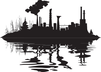 Obraz premium PollutedPathways Vector Pollution Emblematic Design HazyHarbor River Water and Air Pollution Symbol