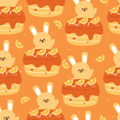 seamless pattern cartoon bunny and cute dessert. cute animal wallpaper for textile, gift wrap paper