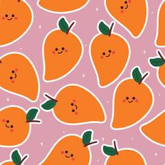 seamless pattern cartoon mango fruit character. cute fruit wallpaper for fabric print, textile