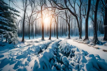 Foto op Plexiglas anti-reflex winter landscape with trees and snow © Rizwan