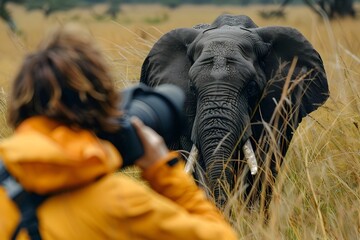 Capturing the Wild:A Wildlife Photography Expedition in the Serengeti Savanna,Exploring the Untamed Habitats of Majestic Elephants and Other African - obrazy, fototapety, plakaty