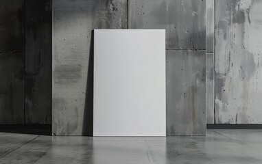 Mock up poster. Blank vertical canvas, gray wall and floor on background