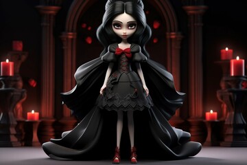 Elegant vampire attire, surrounded by a Gothic setting. - obrazy, fototapety, plakaty