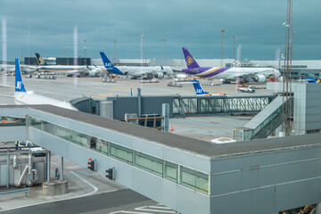 Copenhagen, Denmark-Airport Terminal and airplane