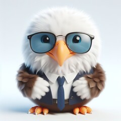 a cute Eagle wearing suit and cool fashion eyeglasses , funny, happy, smile, white background