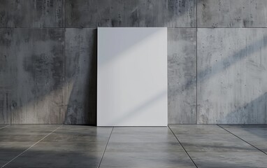 Mock up poster. Blank vertical canvas, gray wall and floor on background