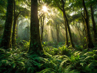Cenário de Encantamento: O Nascer do Sol Transformando a Floresta Tropical em um Espetáculo de Cores e Luz