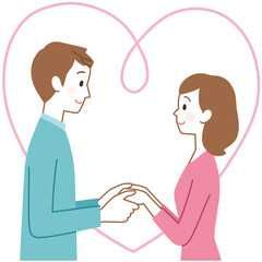 向かい合う男女　カップル　夫婦　マッチング