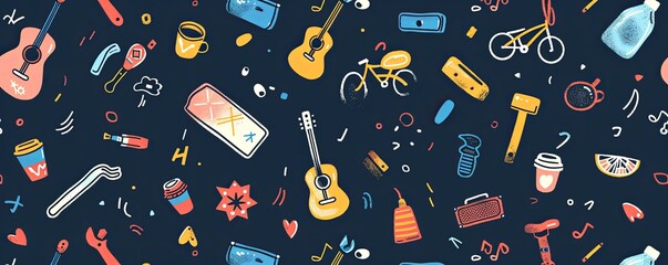 Hand-Drawn Tools and Hobbies Pattern for Father's Day