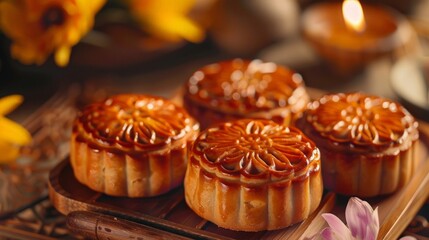 A mooncake is a Chinese bakery product traditionally eaten during the Mid-Autumn Festival.