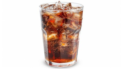 Cola with crushed ice in glass on white background