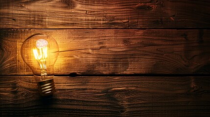 glowing bulb uniqueness concept on brown wooden background - obrazy, fototapety, plakaty