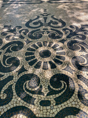 Decorative Mosaic Black and White Stone Sidewalk in Portugal
