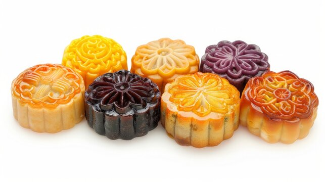 Moon cakes on white background, Chinese mid-autumn festival food.high-quality five kernels,