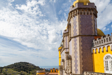 Crenellated Towers Looking Over the Valley Below at Pena Palace, Sintra, Portugal