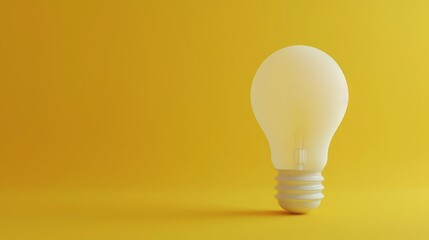White light bulb on bright yellow background in pastel colors. Minimalist concept, bright idea concept, isolated lamp.