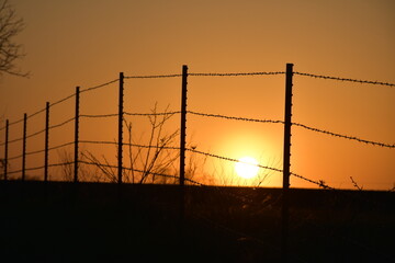 Sunset Over a Barbed Wire Fence