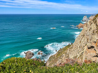 Panoramic View of the Atlantic Ocean from the Cliffs at Cabo da Roca Point, Western Coast of Portugal  - 784157605