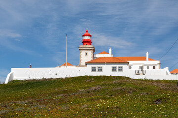 Fototapeta na wymiar The Lighthouse at Cabo da Roca, Cape Roca, Portugal, Westernmost, Sintra Mountain Range