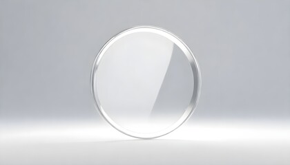 3d render ONE GLASS CIRCLE, FLAYG IN SPACE IN WHITE BACKGROUND, MINIMALIST STYLE, COSM  8k lights