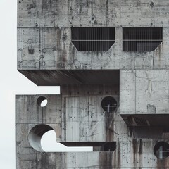 Aesthetic Composition of Abstract neo brutalism Concrete Building Architecture, Building Background.