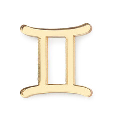 Zodiac sign. Golden Gemini symbol isolated on white, top view