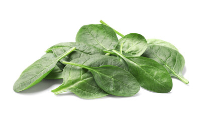 Pile of fresh spinach leaves isolated on white