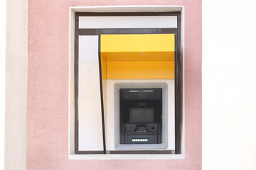 Fototapeta premium Modern automated cash machine with screen outdoors
