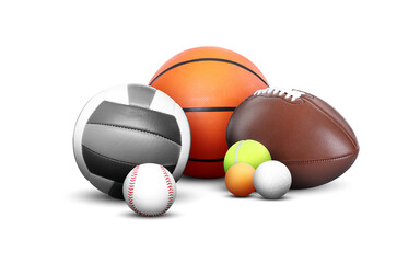 Collection of balls for different sport games isolated on white