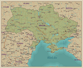 Map of Ukraine vintage style