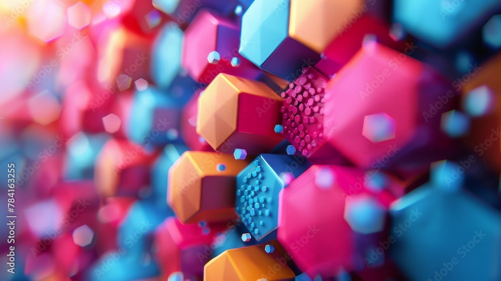 Canvas Prints Hexagon-centric 3D clay design, futuristic and colorful abstract shapes, high-resolution image