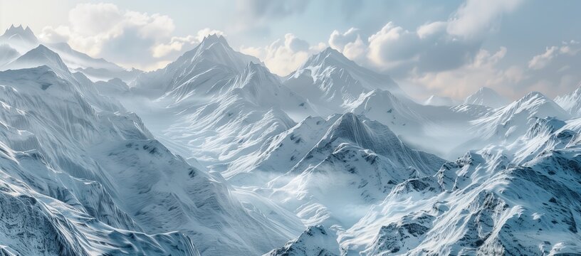 a luxury mountain range with snowcapped peaks