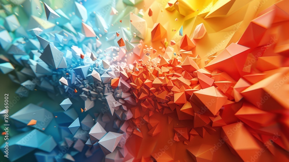 Poster starburst in clay render, geometric shapes and vibrant hues creating a dynamic cosmic background