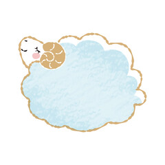 色鉛筆タッチのシンプルでかわいい目を閉じたモコモコの羊（横向き）