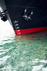 Close up of a ship in clear water