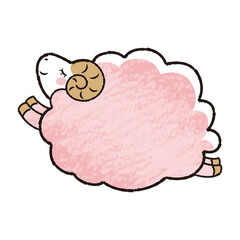 色鉛筆タッチのシンプルでかわいい目を閉じたモコモコの羊（横向き）