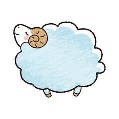 色鉛筆タッチのシンプルでかわいい目を閉じたモコモコの羊（横向き）