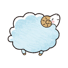 色鉛筆タッチのシンプルでかわいい目を閉じたモコモコの羊（横向き）