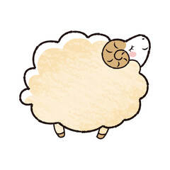 色鉛筆タッチのシンプルでかわいい目を閉じたモコモコの羊（横向き）