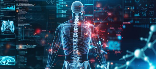 Futuristic medical research of back spine back, spine - obrazy, fototapety, plakaty