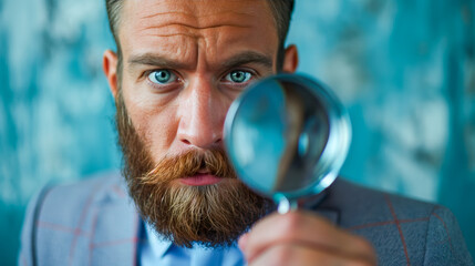 Skeptical Senior Project Manager Examining with Magnification - Meticulous oversight and the concept of micromanagement in business settings