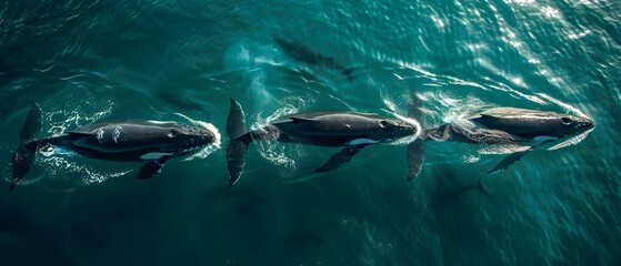 Orchestral Ocean: A Trio of Whales in Harmony. Concept Wildlife Photography, Marine Life, Underwater Symphony