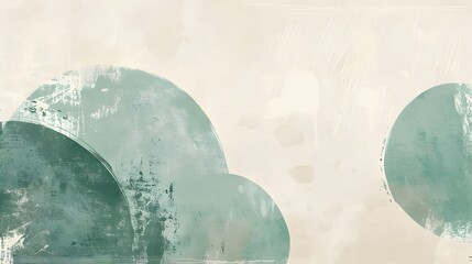Abstract japandi design painting background art illustration - Mint green white beige texture,...